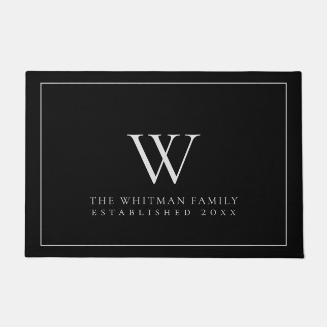 Family Monogram Modern Black Large Gray Doormat (Front)