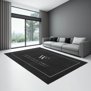 Family Monogram Modern Black Large Gray Rug