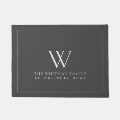 Family Monogram Modern Charcoal Gray Doormat