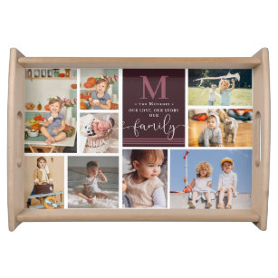 Family Monogram   Modern Color Block Photo Collage Serving Tray