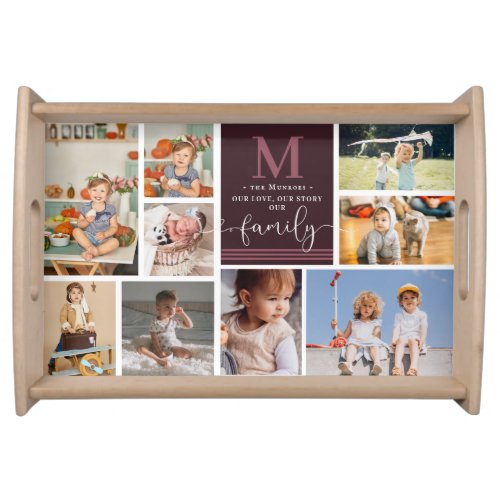 Family Monogram  Modern Color Block Photo Collage Serving Tray