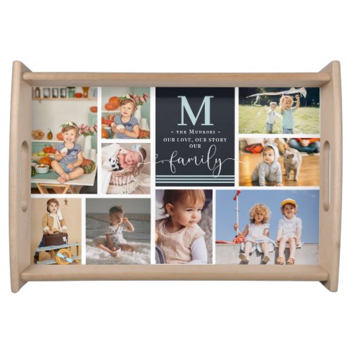 Family Monogram  Modern Color Block Photo Collage Serving Tray