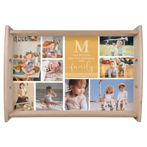 Family Monogram  Modern Color Block Photo Collage Serving Tray