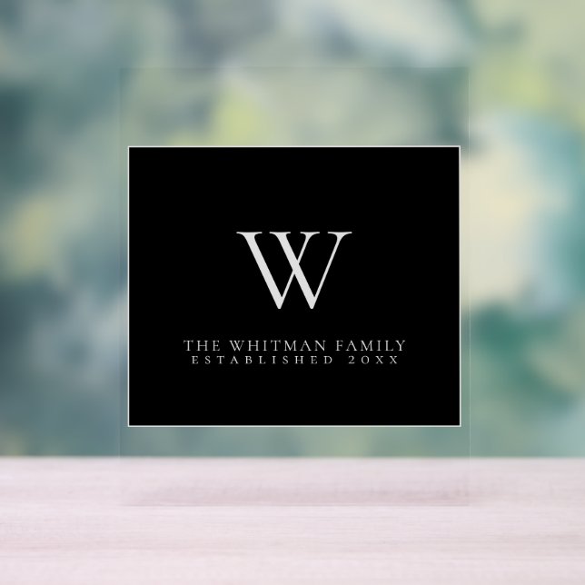 Family Monogram Modern Elegant Black Gray Acrylic Sign (Neutral)