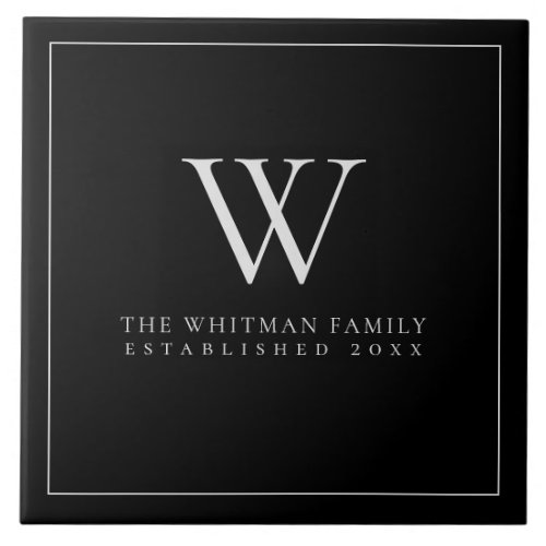 Family Monogram Modern Elegant Black Gray Ceramic Tile