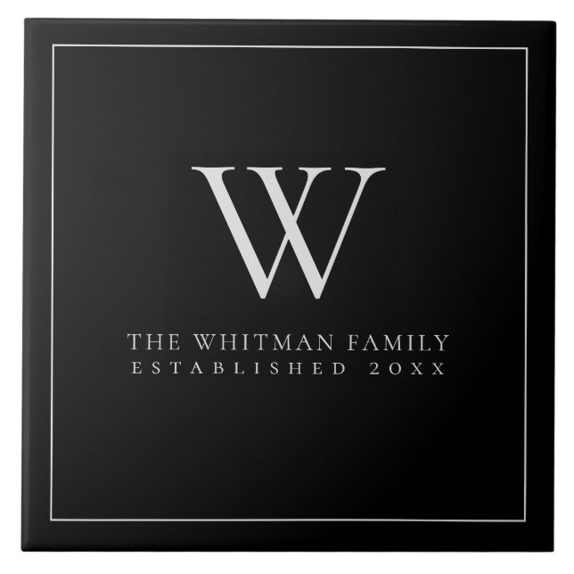 Family Monogram Modern Elegant Black Gray Ceramic Tile (Front)