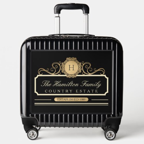 Family Monogram Modern Elegant Black Gray Luggage