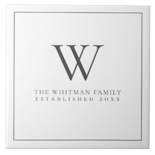 Family Monogram Modern Elegant Charcoal White Ceramic Tile