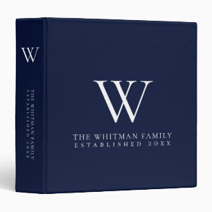 Family Monogram Modern Navy Blue 3 Ring Binder