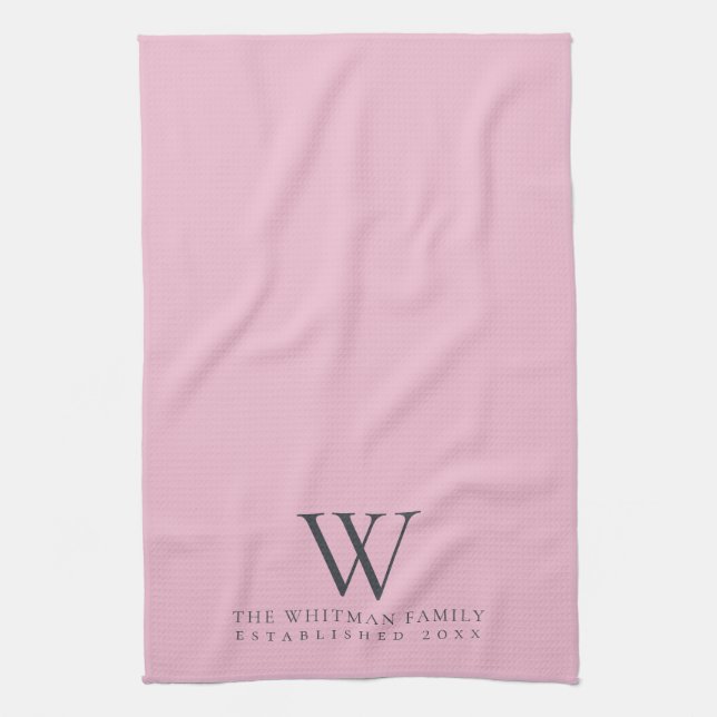 Family Monogram Modern Pink Slate Gray Kitchen Towel (Vertical)
