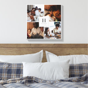 Family Monogram Multi Photo Simple Elegant  Canvas Print