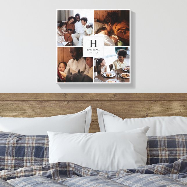 Family Monogram Multi Photo Simple Elegant  Canvas Print (Insitu(Bedroom))