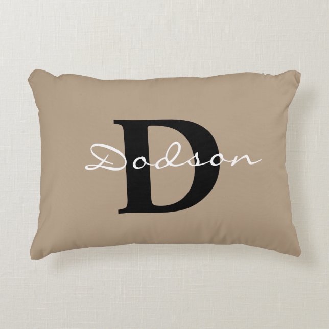 Family Monogram Name Beige Black Accent Pillow (Front)