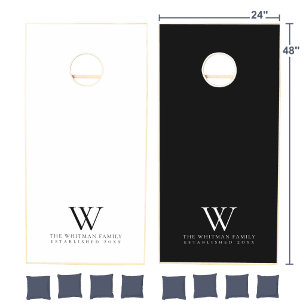Family Monogram Name Black White Cornhole Set