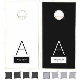 Family Monogram Name Black White Modern Cornhole Set