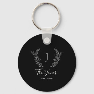Family monogram name elegant personalized black keychain