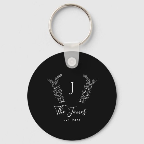 Family monogram name elegant personalized black keychain