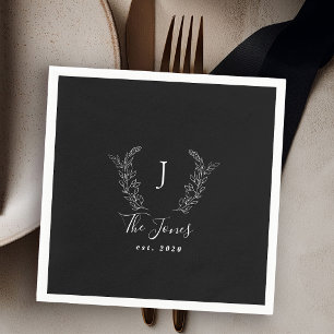 Family monogram name elegant personalized black napkins