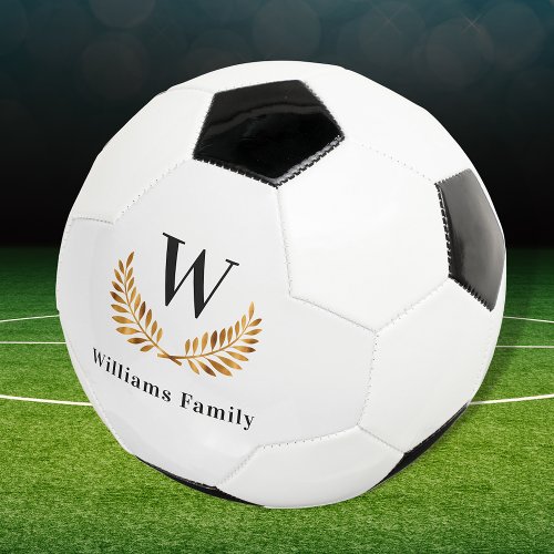 Family monogram name gold black soccer ball