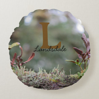 Family Monogram Name Initial Woodland Photo Round Pillow