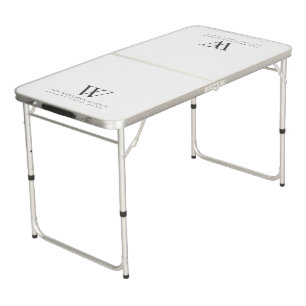 Family Monogram Name Modern Charcoal White Beer Pong Table