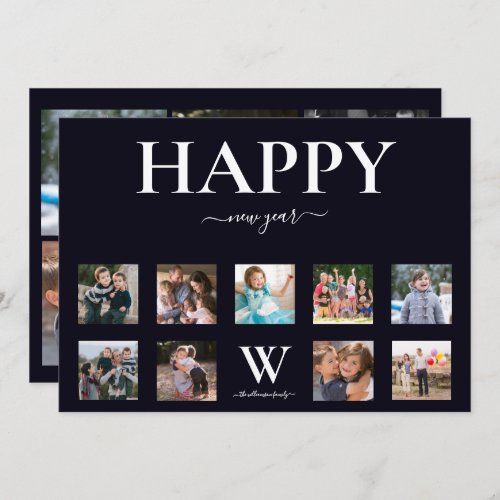 Family Monogram Name Photo Collage Happy New Year Holiday Card