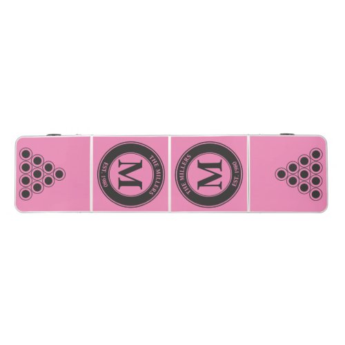 Family Monogram &amp; Name Pink and Black Beer Pong Table