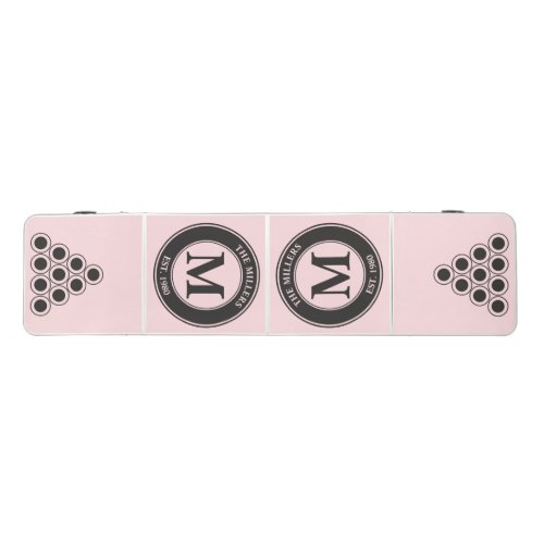 Family Monogram & Name Pink Whisper and Black Beer Pong Table