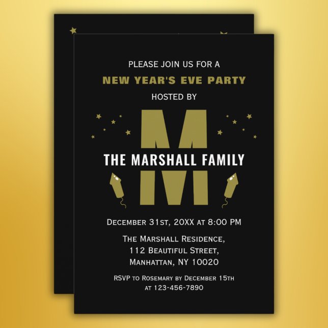 Family Monogram New Years Eve Celebration Party Invitation (Creator Uploaded)