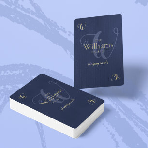 Family Monogram on Dark-Blue Poker Cards