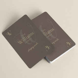 Family Monogram on Grayish Brown Poker Cards