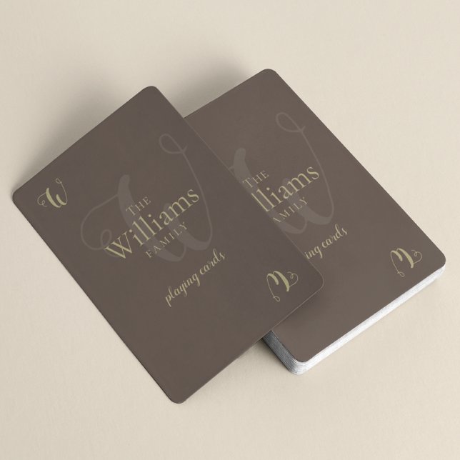 Family Monogram on Grayish Brown Poker Cards (Creator Uploaded)