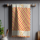 Family Monogram Orange Red Gingham Plaid Farmhouse Kitchen Towel<br><div class="desc">Modern,  rustic chic monogrammed kitchen towels feature an orange red gingham plaid pattern,  with a ivory band bearing your custom family name and monogram.</div>
