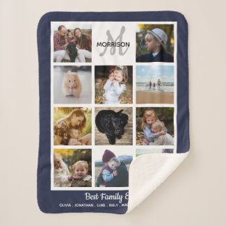 Family Monogram Photo Collage 11 Instagram Photos Sherpa Blanket
