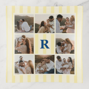 Family Monogram Photo Collage Yellow Stripe Trinket Tray