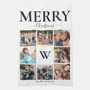Family Monogram Photos Merry Christmas Kitchen Towel