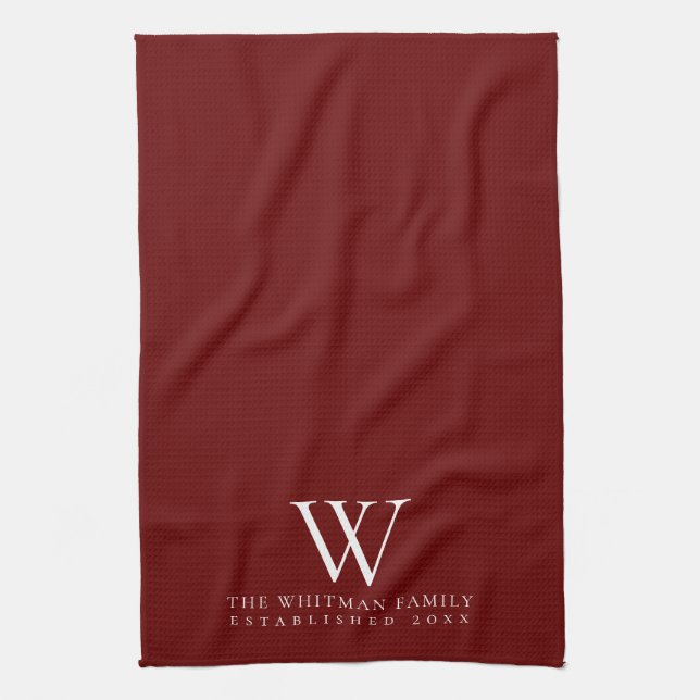 Family Monogram Red Kitchen Towel (Vertical)