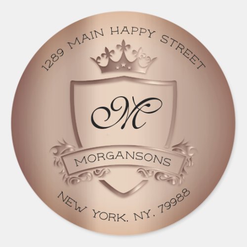 Family Monogram Return Address Crown Royal Classic Round Sticker