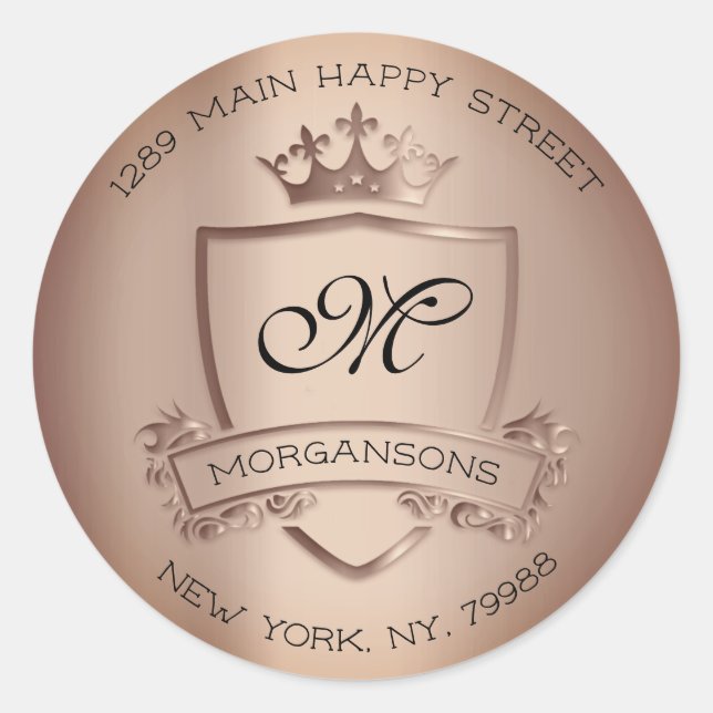 Family Monogram Return Address Crown Royal Classic Round Sticker (Front)
