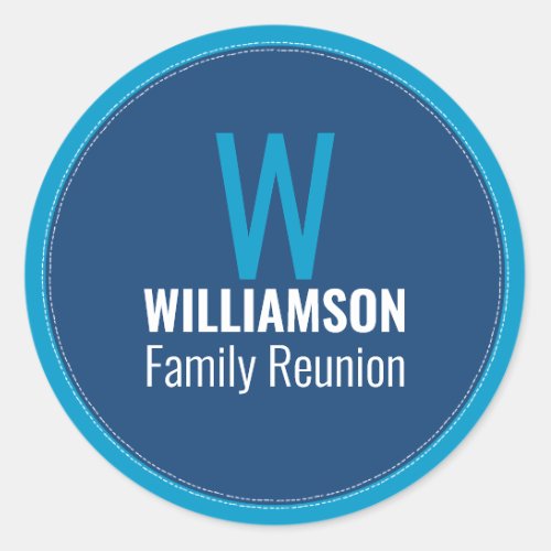 Family Monogram Reunion Colorful Playful Fun Blue Classic Round Sticker