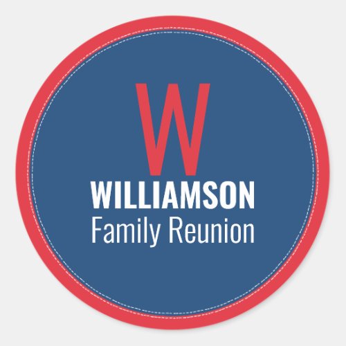 Family Monogram Reunion Colorful Red White Blue Classic Round Sticker