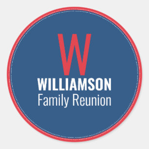 Family Monogram Reunion Colorful Red White Blue Classic Round Sticker