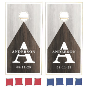 Family Monogram Rustic Wood Cornhole Set