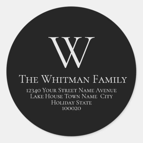 Family Monogram Simple Black Return Address Classic Round Sticker