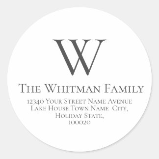 Family Monogram Simple Return Address Classic Round Sticker