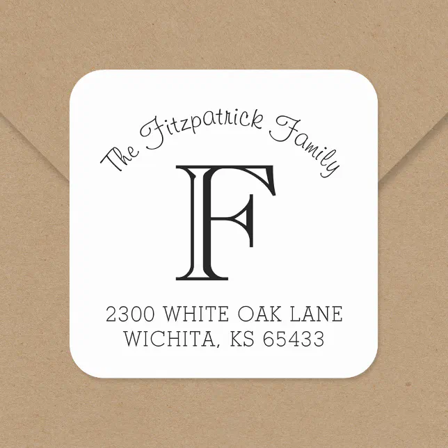 Creating Address Labels For Family Family Monogram Square Address Labels | Zazzle