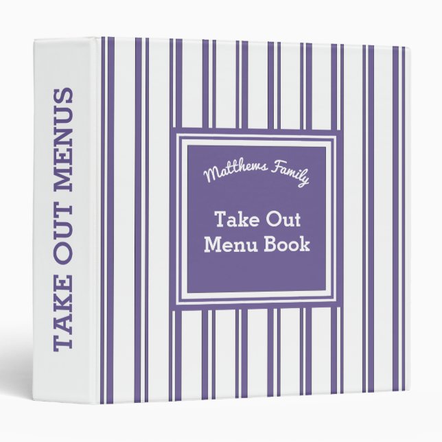 Family Monogram Take Out Food Menu Organizer Binder (Front/Spine)
