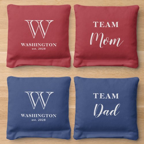 Family Monogram Team Mom Dad Cornhole Bags