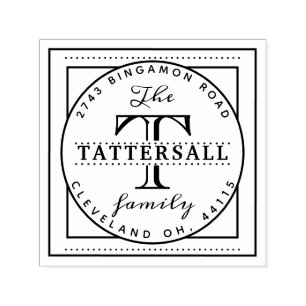 Family Monogram Typographic Crest Style Address Self-inking Stamp