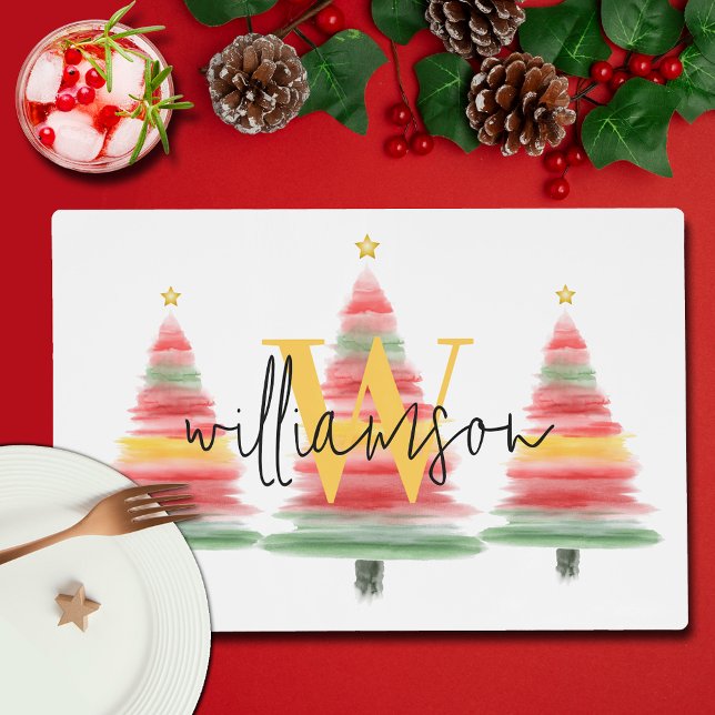 Family Monogram Watercolor Christmas Tree Placemat (Creator Uploaded)